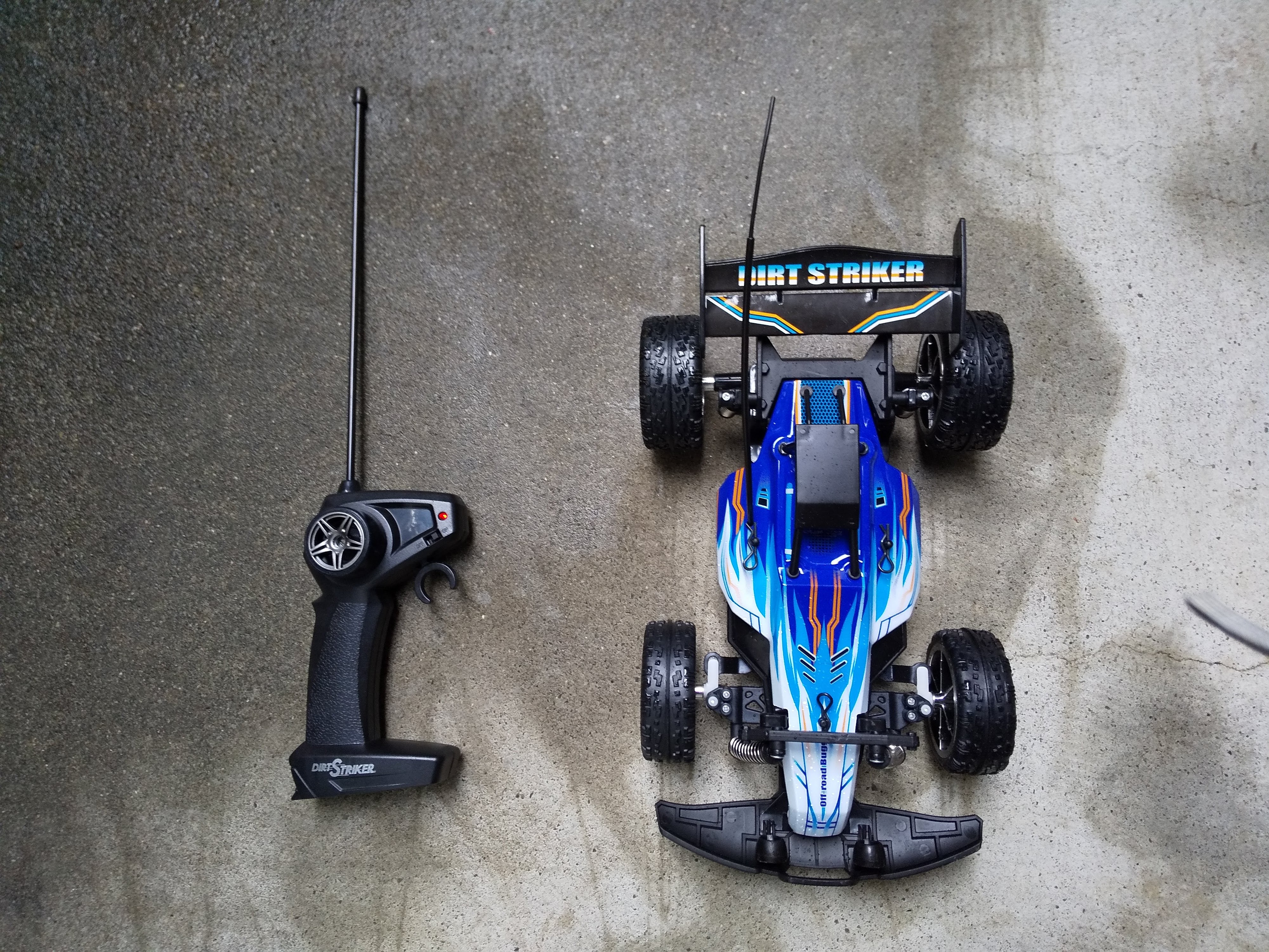 ラジコンカーを庭に持ち出す